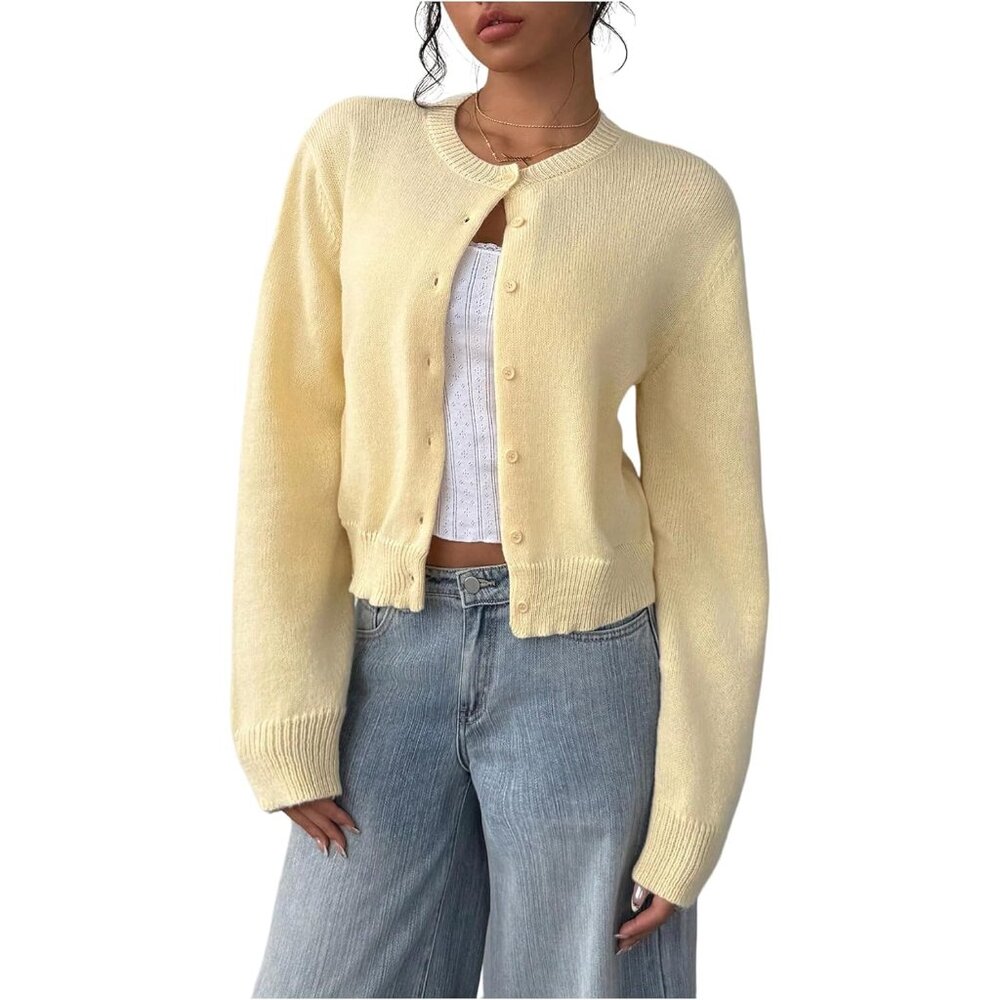 Women's Button Down Cropped Lightweight Cardigan … - image 1